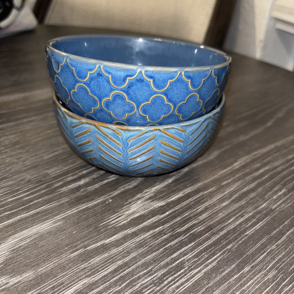 Sureasy Ceramic Ice Cream Bowls Set of 4-12 oz Blue Small Dessert Bowls for K...